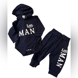 Little Man Navy Blue Hoodie and Pants Set
